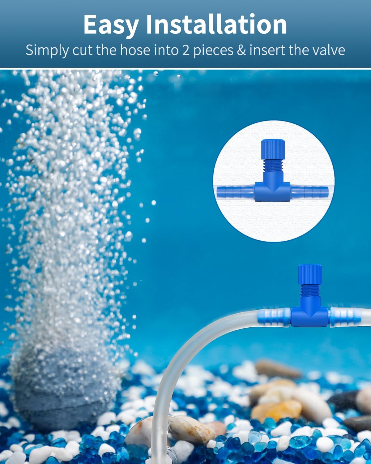 Pawfly aquarium T shaped valves connected to standard internal diameter airline tubing.