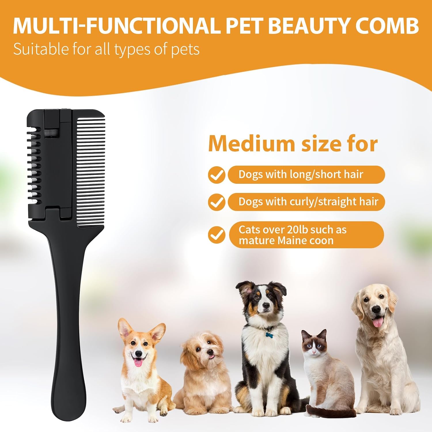 Ergonomic handle of Sodknow 2-in-1 pet grooming and trimming tool