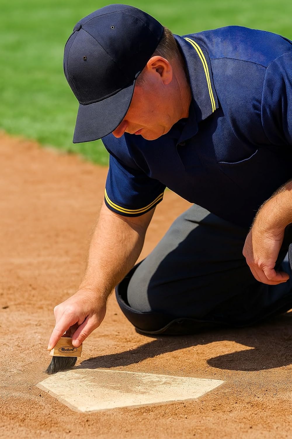 Markwort 5.5 inch umpire plate brush packaged on header card