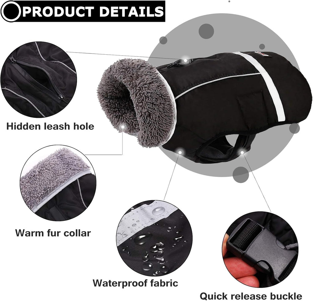 Qbleev dog winter coat showing waterproof material
