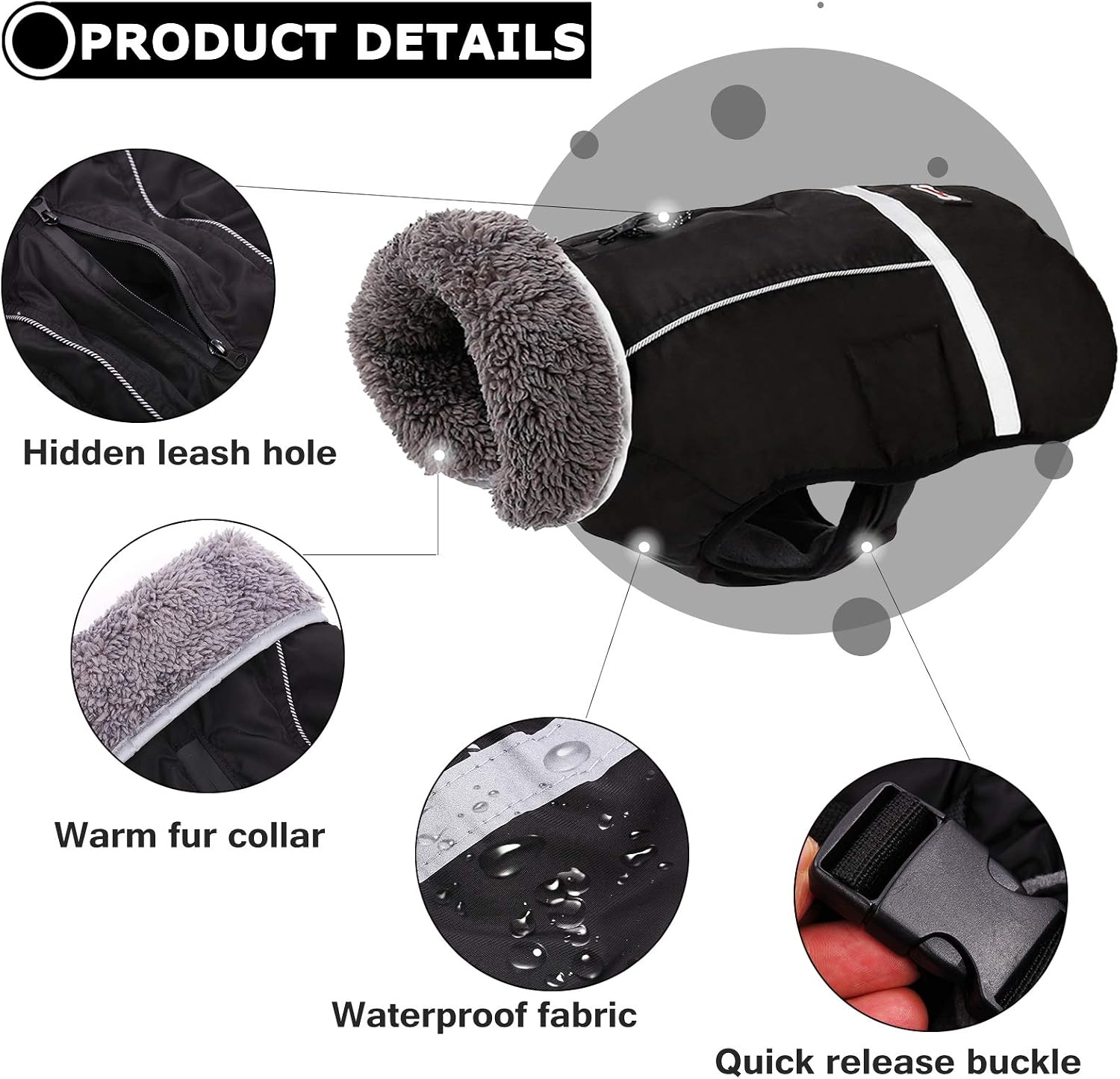 Qbleev dog winter coat showing waterproof material