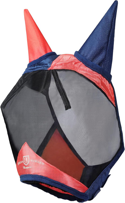 Side profile of Harrison Howard fly mask showing ear and eye protection