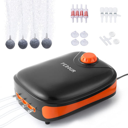 Fedour 4-outlet aquarium air pump front view for fish tanks