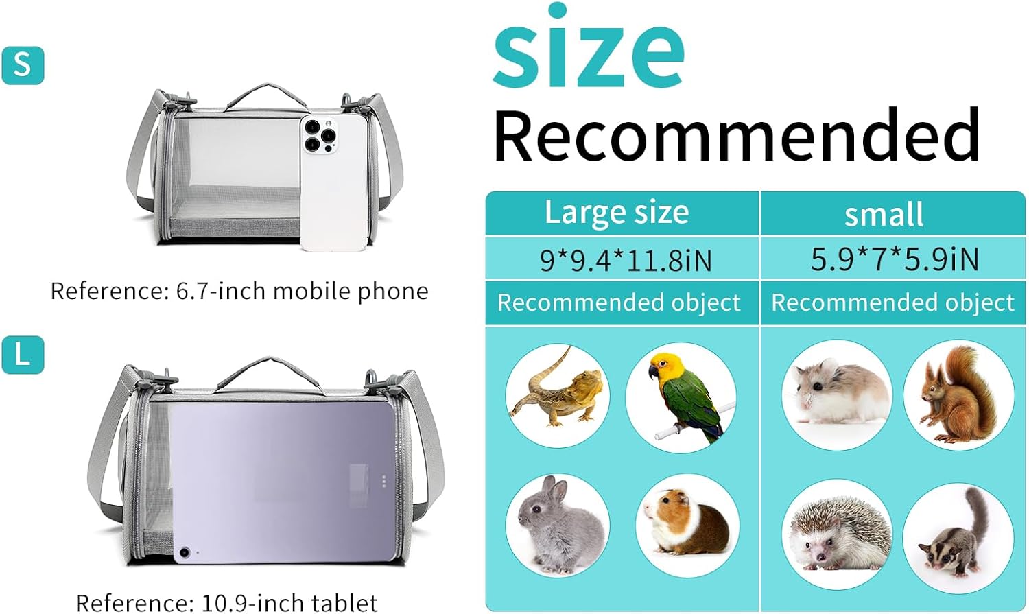 Guinea Pig Carrier Travel Small Animal Carrier Bag Lizard Bird Rabbit Carrier Cage Squirrel Breathable Bag Portable Travel Hamster Small Pet Hangbag (Small, Gray) - Image 6
