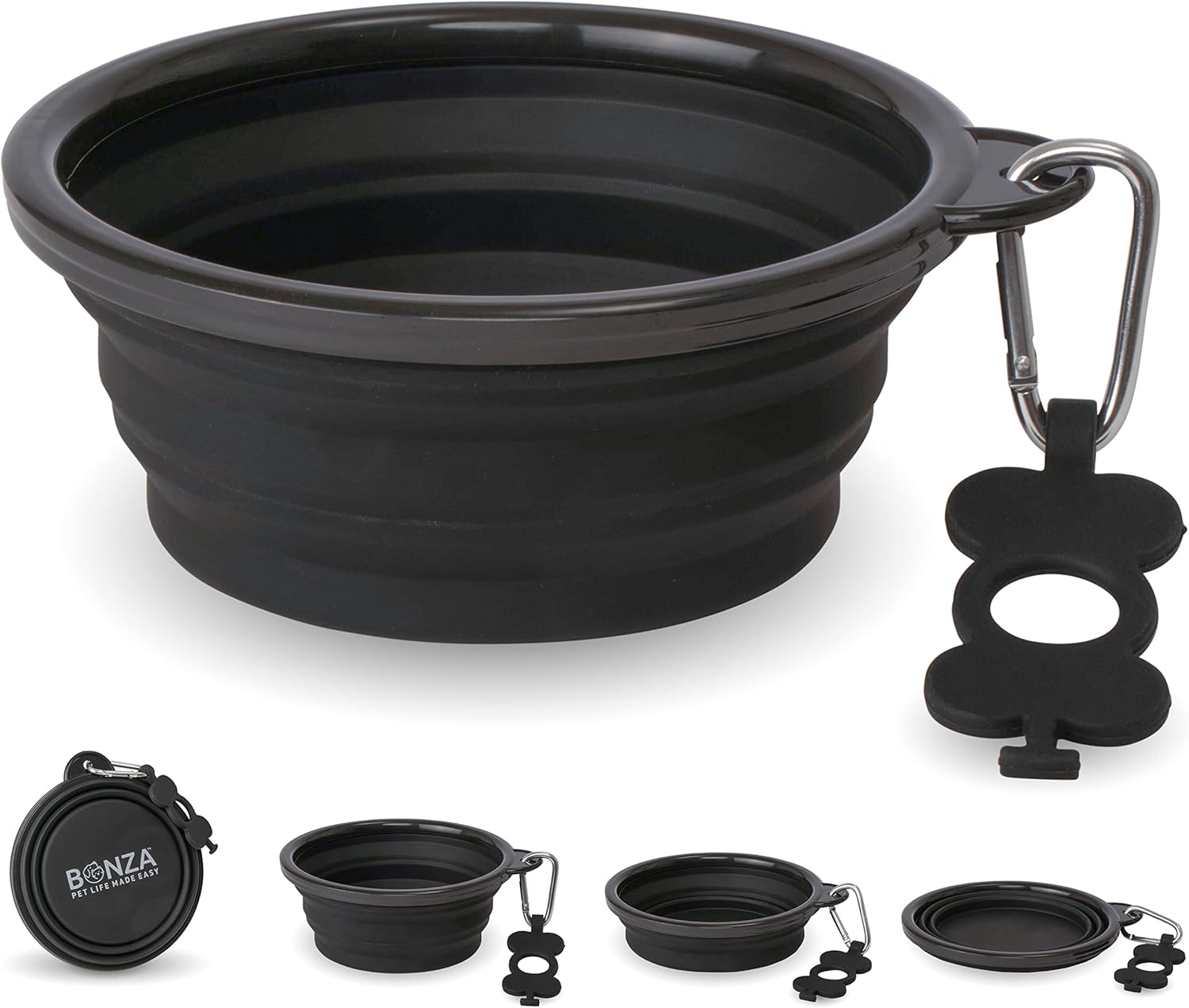 Bonza Collapsible Dog Water Bowl - BPA-Free Silicone Dog Dish - Reinforced Rim Collapsible Bowl - Carabiner Clip Travel Dishes for Pets - for Hiking, Camping & Car Trips - Large 33 Oz, Navy Blue - Image 10