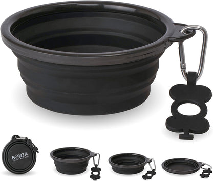 Bonza Collapsible Dog Water Bowl - BPA-Free Silicone Dog Dish - Reinforced Rim Collapsible Bowl - Carabiner Clip Travel Dishes for Pets - for Hiking, Camping & Car Trips - Large 33 Oz, Navy Blue - Image 10