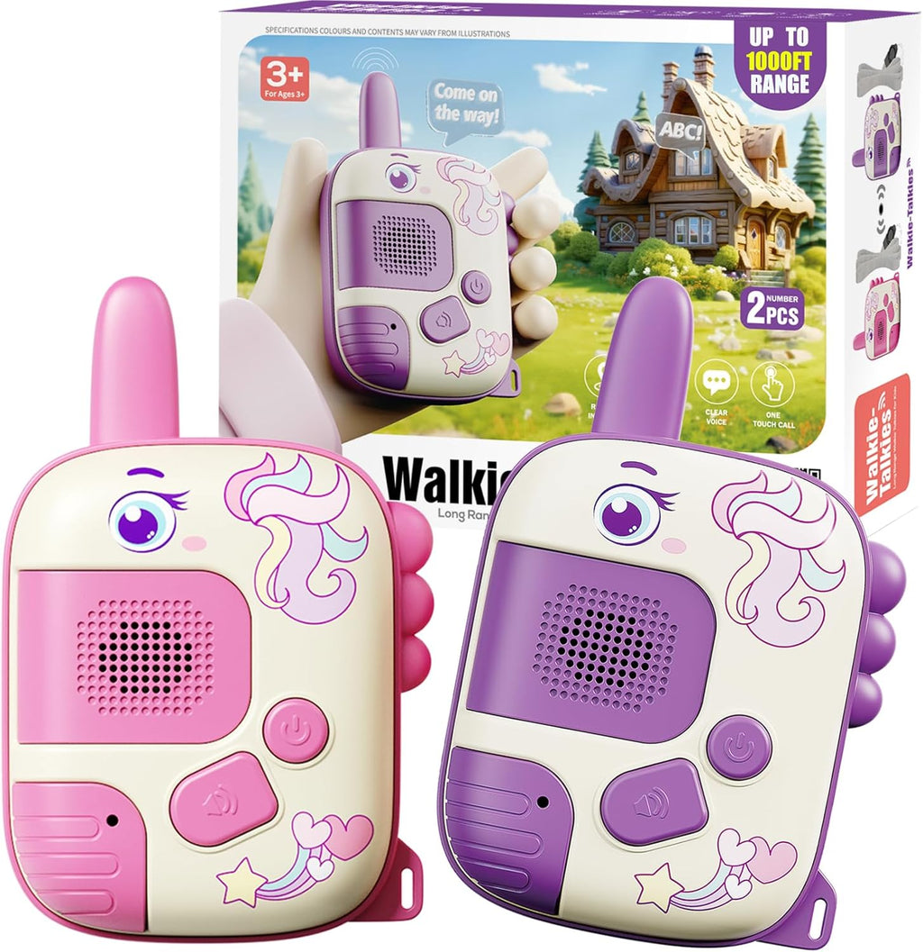 JKGIFTS unicorn walkie talkies front view showing pink design for girls
