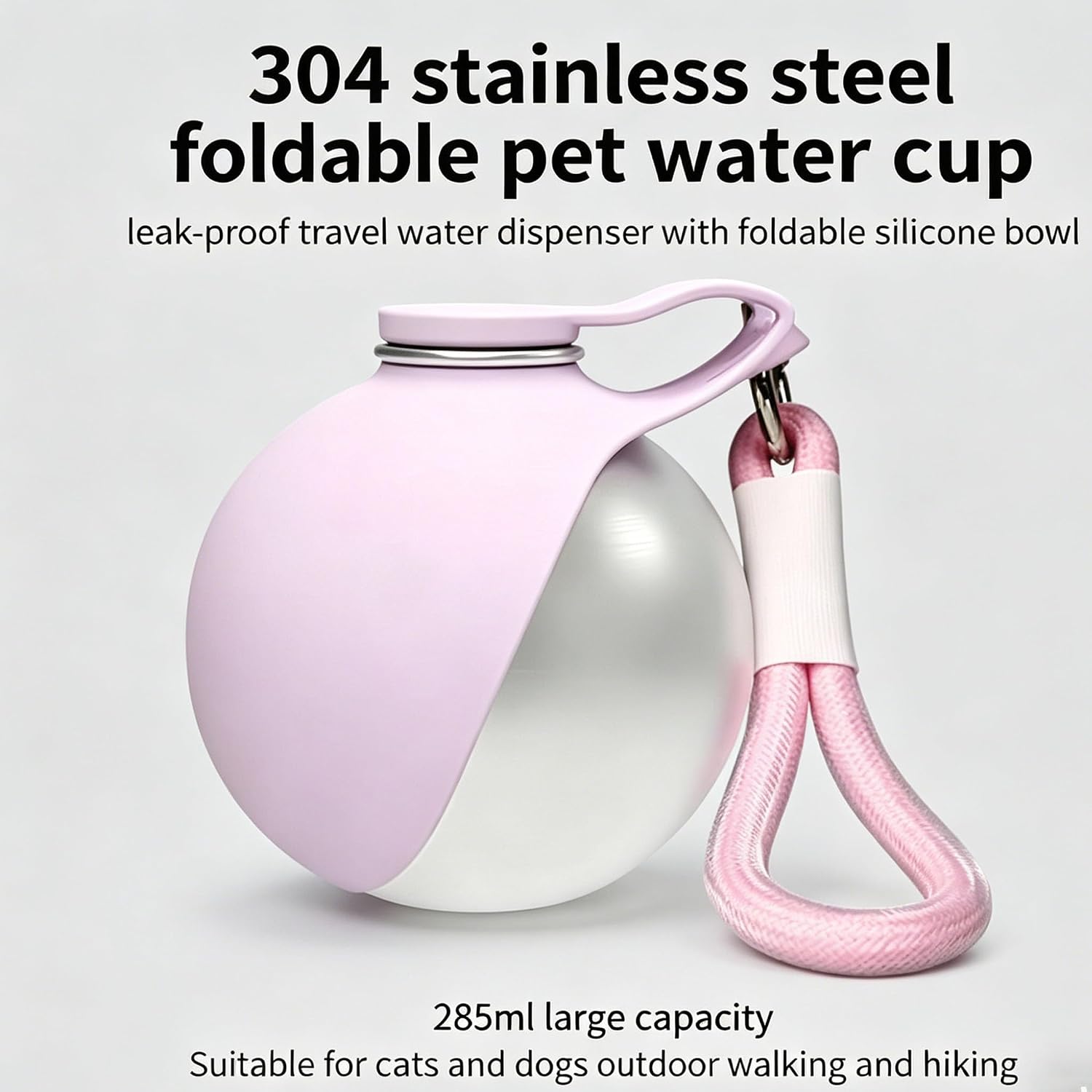 Premium 304 stainless steel foldable puppy water dispenser side view