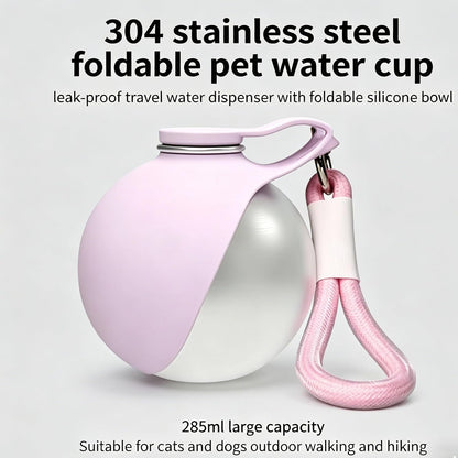 Premium 304 stainless steel foldable puppy water dispenser side view