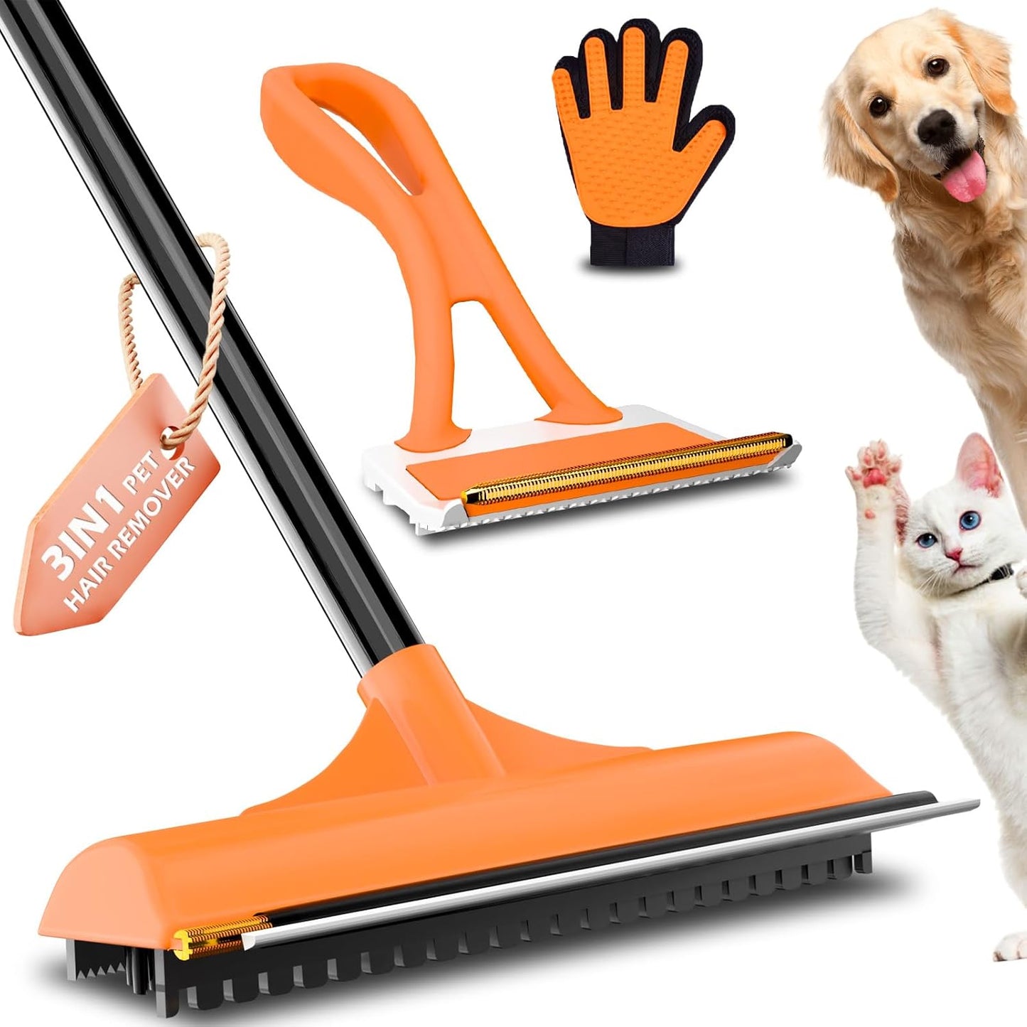 Carpet Rake for Pet Hair Removal - Reusable Dog & Cat Hair Remover with 58" Reinforced Steel Handle, 3-in-1 Professional Modular Rug Rake & Scraper Tool for Shag Rugs, Couch, Stairs (Gray) - Image 9