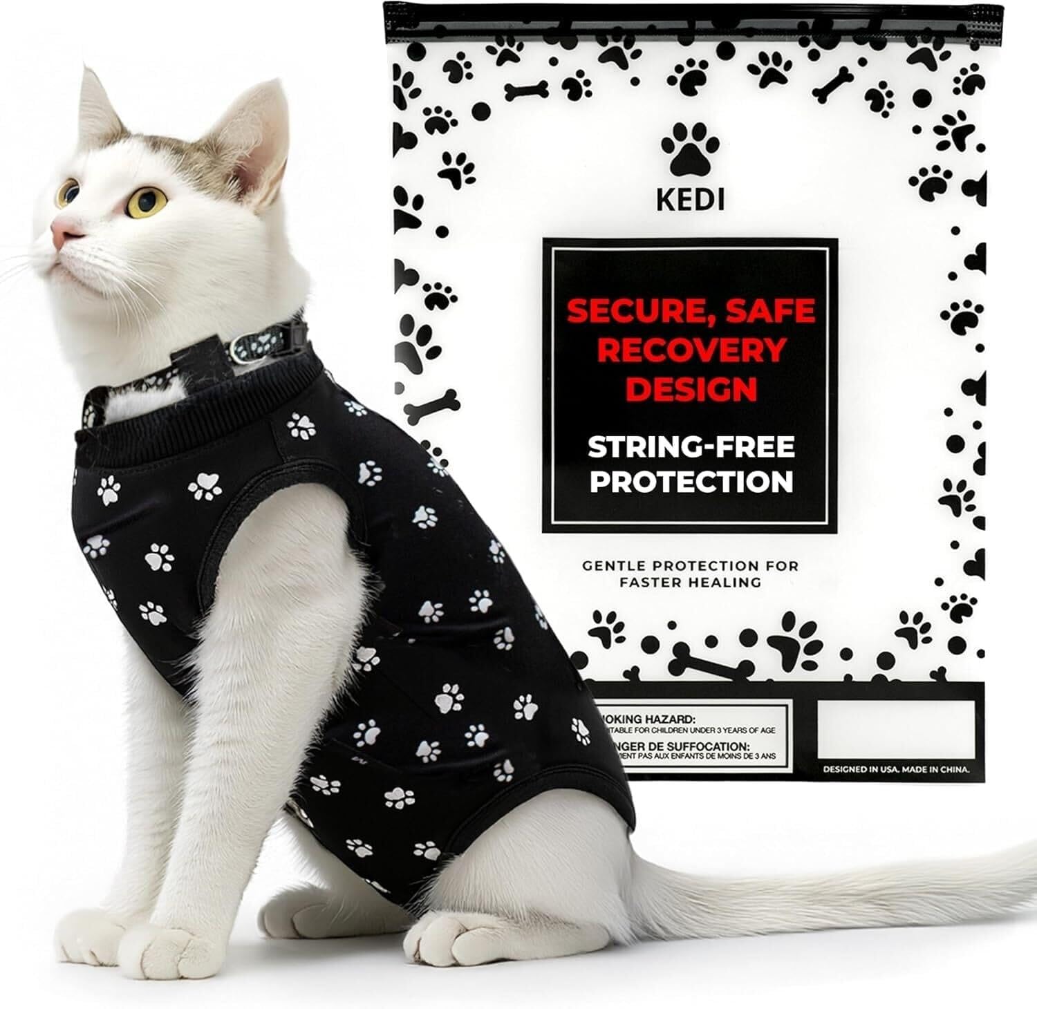 Cat Surgery Recovery Suit Female Cat Onesie for Cats After Surgery Spay Surgical Abdominal Wound Skin Diseases E-Collar Alternative Wear Kitten (Black, Large) - Image 11