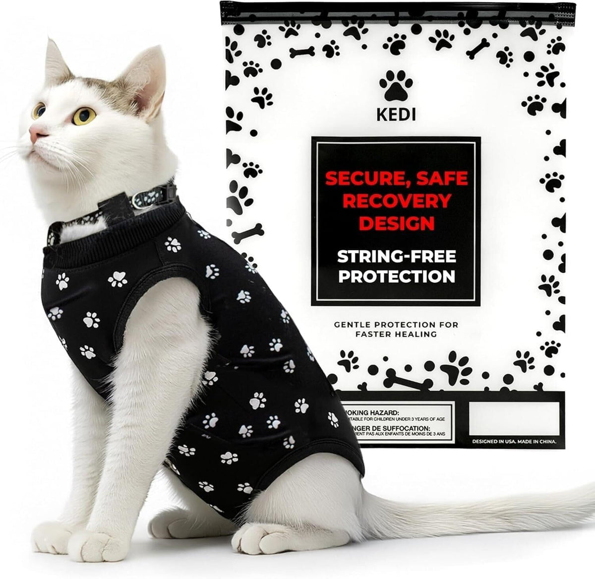 Cat Surgery Recovery Suit Female Cat Onesie for Cats After Surgery Spay Surgical Abdominal Wound Skin Diseases E-Collar Alternative Wear Kitten (Black, Large) - Image 11