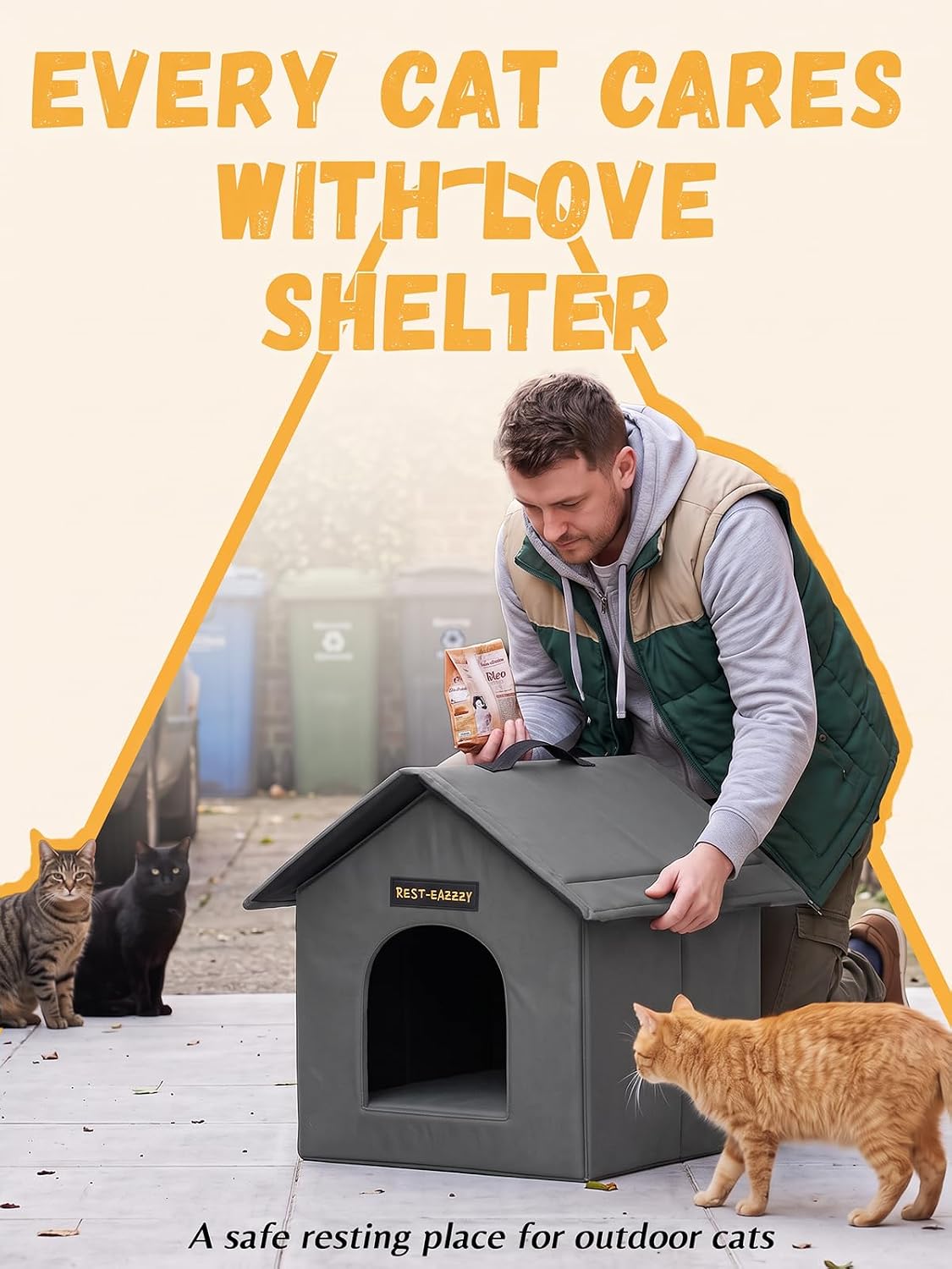 Outdoor Cat House for Feral Cats,Weatherproof & Insulated - Image 9