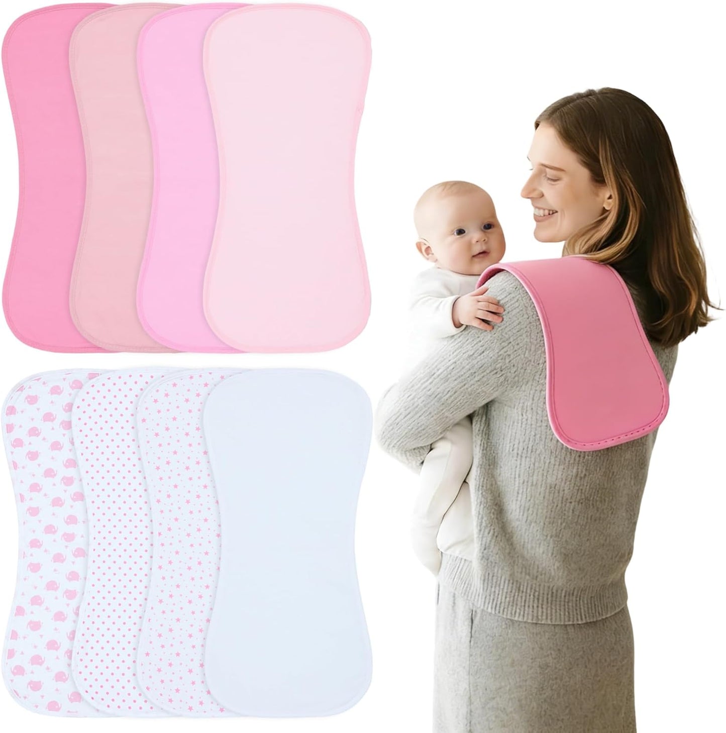 KMGDM waterproof baby burp cloths 8 pack front view showcasing the modern unisex patterns
