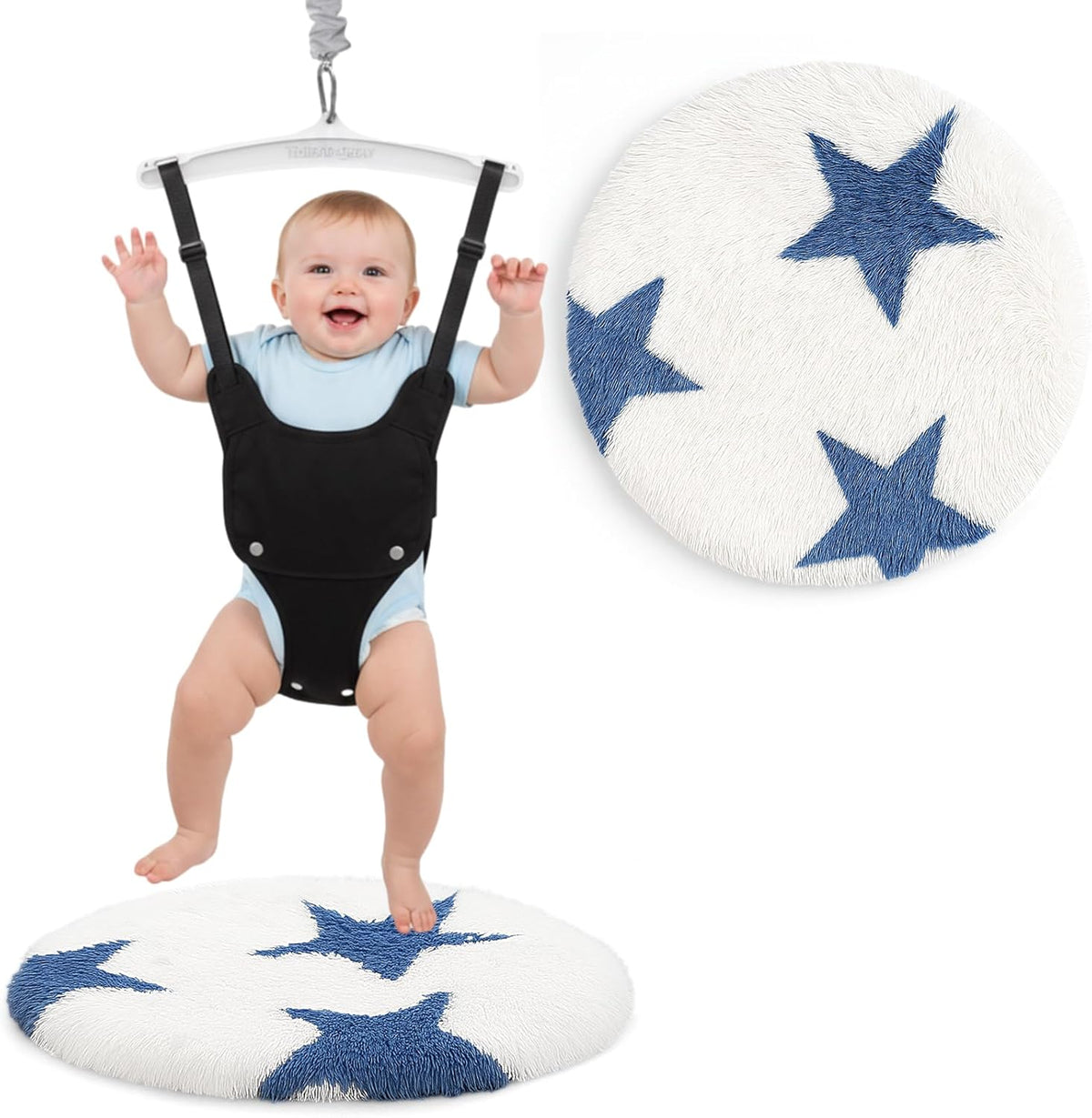 Nuanchu baby jumper mat blue white front view