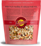 Close up of Volkman Eclectus parrot seed and fruit mix texture