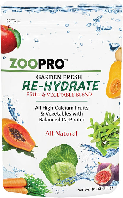 Exotic Nutrition Garden Fresh Re-Hydrate ten ounce bag front view showcasing dried fruit and vegetable mix for exotic pets.