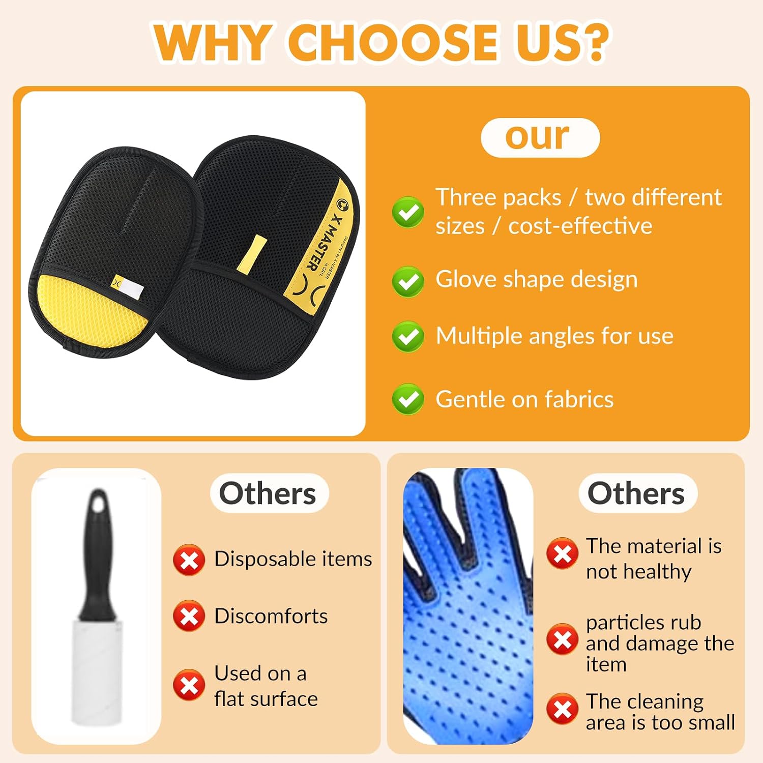 Wortade 3 piece pet hair removal gloves pack for home grooming