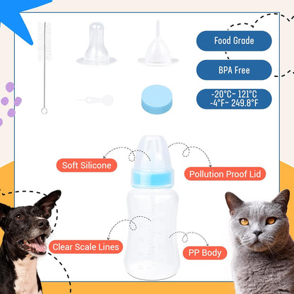 DEMORA Kitten Bottle Feeding Kit, Graduated Nursing Feeding Bottles for Pet Kitten Puppy Hamster Rabbit with Two Kinds of Replaceable Nipples Feeder (Clear, 4 oz) - Image 6