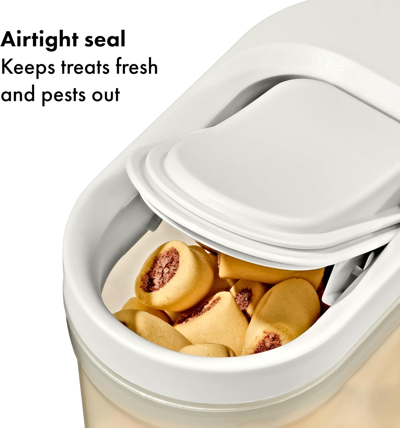 OXO Pet Treat Container with airtight lid open