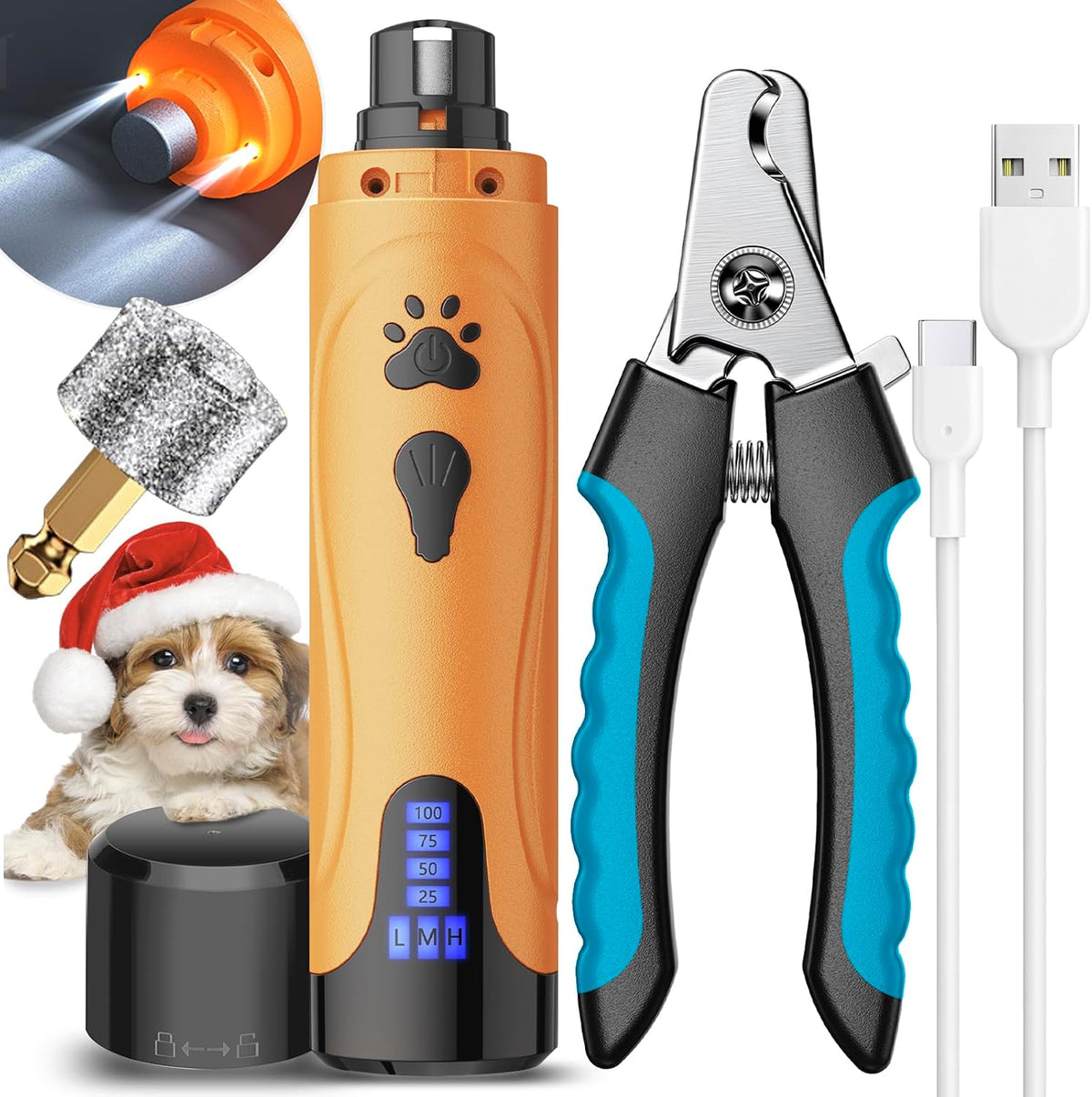 YABIFE Super Quiet Dog Nail Grinder & Clippers Kit with 2 LED Lights, 3 Speeds Up to 12,000 RPM, Lower Than 30dB Electric Pet Nail Trimmer for Small Medium Large Dogs and Cats - Image 14
