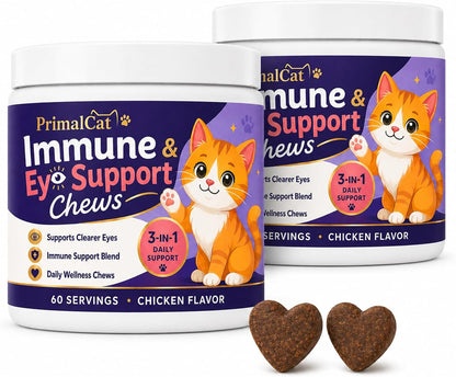 Immune & Eye Support, Chicken Flavor Upgraded Primal Cat Immune Chews, Cat Food, Supports Healthy Eyes and Immune Function 60 Chews (1 Pcs) - Image 9