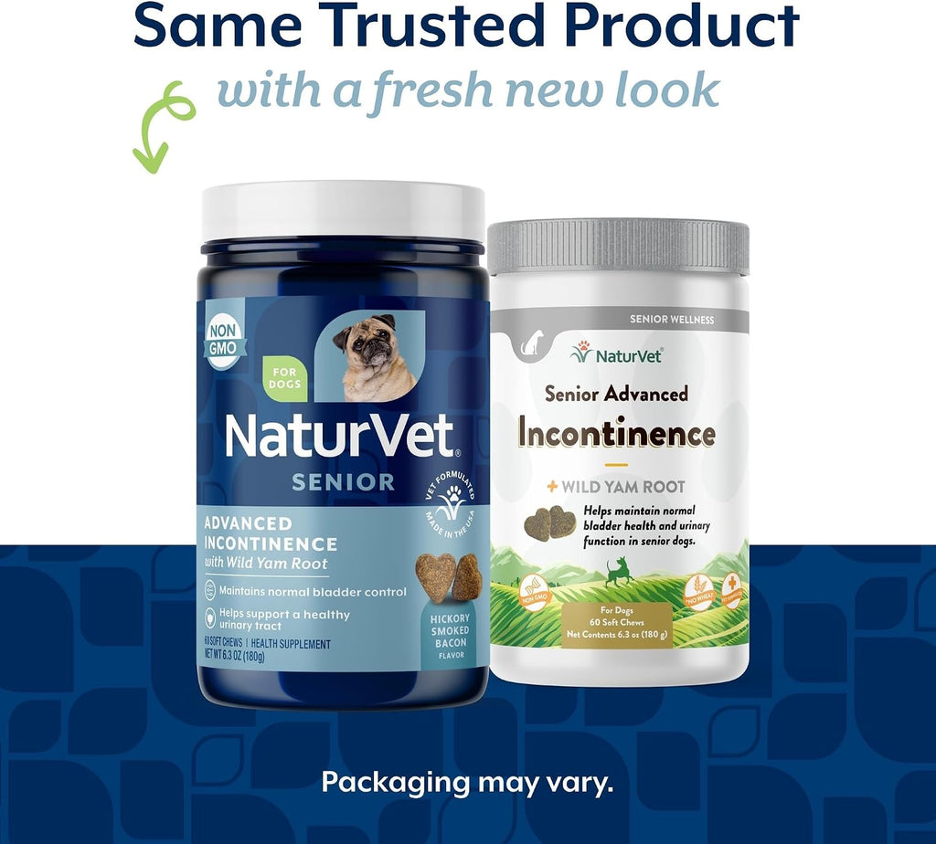 NaturVet Senior Advanced Incontinence dog supplement back label with ingredient facts