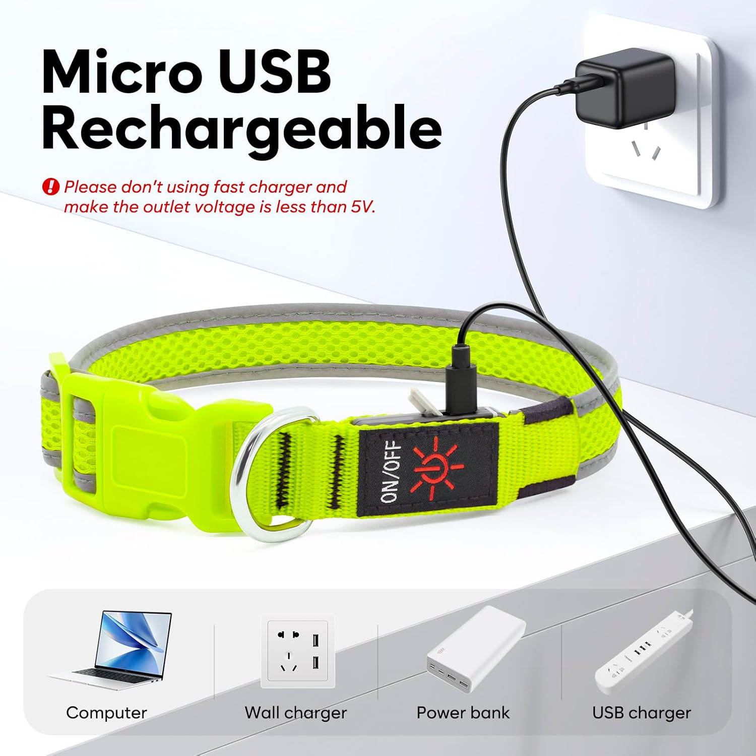 Flashseen dog collar USB charging cable connection