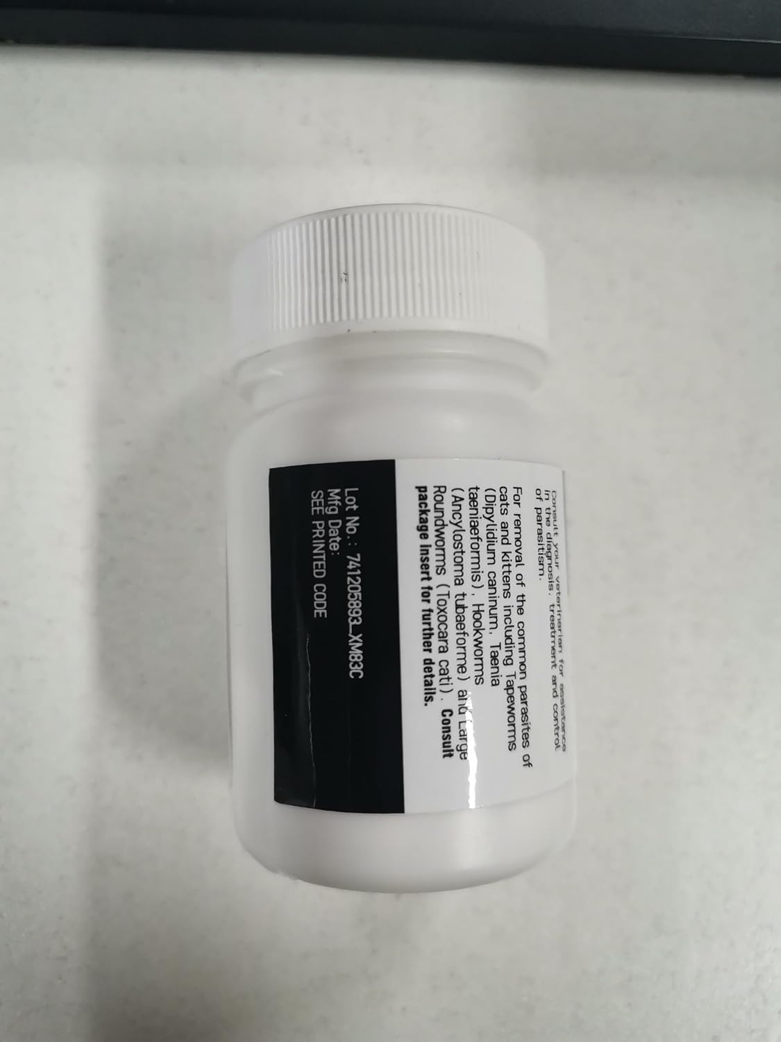 LuxeVib feline deworming tablets showing fifty tablets packaging for multi cat homes.