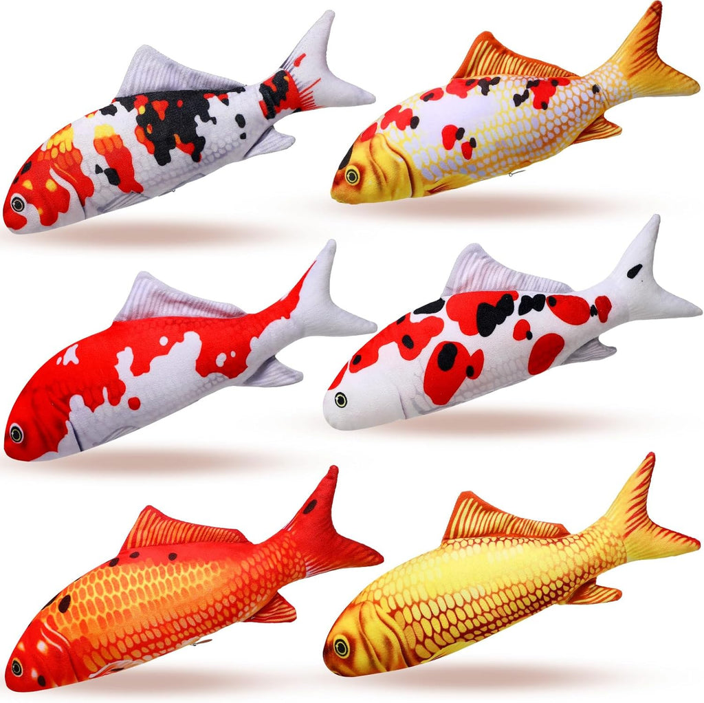 Barydat 6 piece fish shaped soft cat cushions front view realistic pet play toys