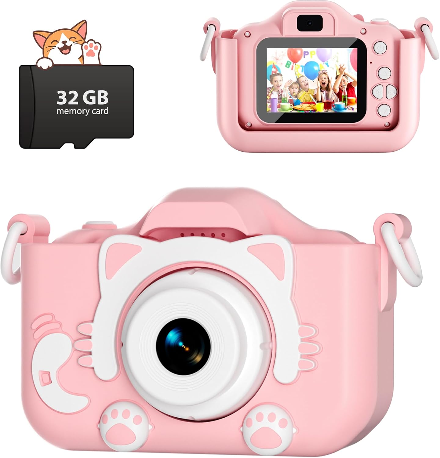 CIMELR kids digital camera toy front view in purple showing dual lens and compact design.