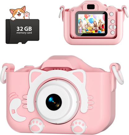 CIMELR kids digital camera toy front view in purple showing dual lens and compact design.