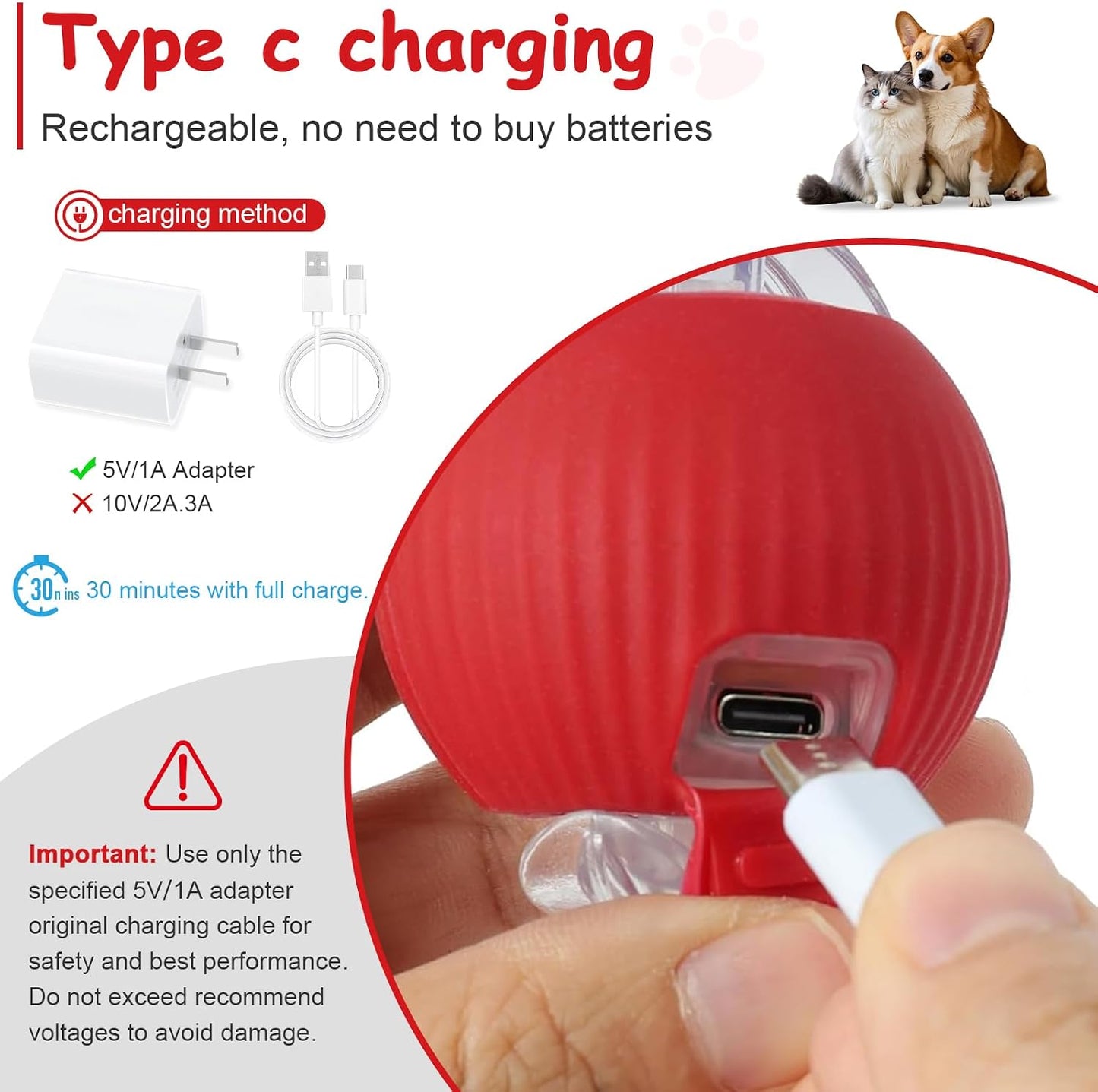 Miraigai interactive dog and cat ball in red and blue colors