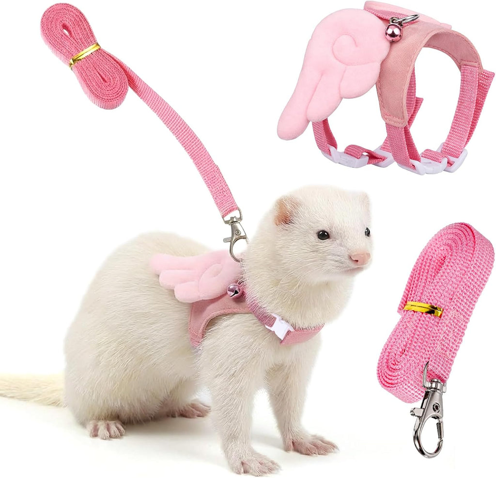 YBEATY ferret harness and leash set front view with pink angel wings