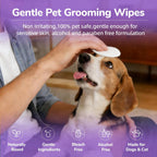 Hypoallergenic pet eye cleaning pads with aloe and chamomile extracts.