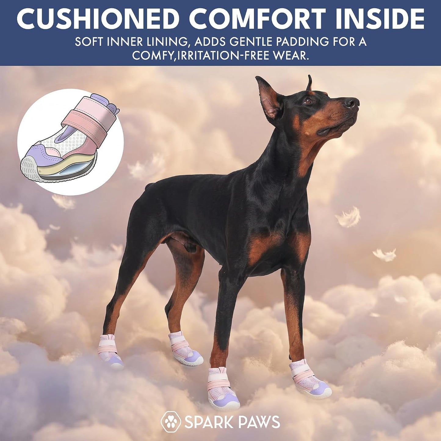 Top view of Spark Paws pet footwear showing adjustable fitting mechanism.