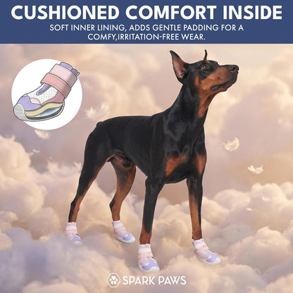 Top view of Spark Paws pet footwear showing adjustable fitting mechanism.
