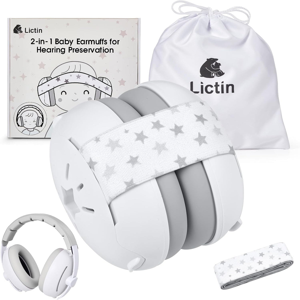 Lictin 2-in-1 baby noise cancelling earmuffs front view