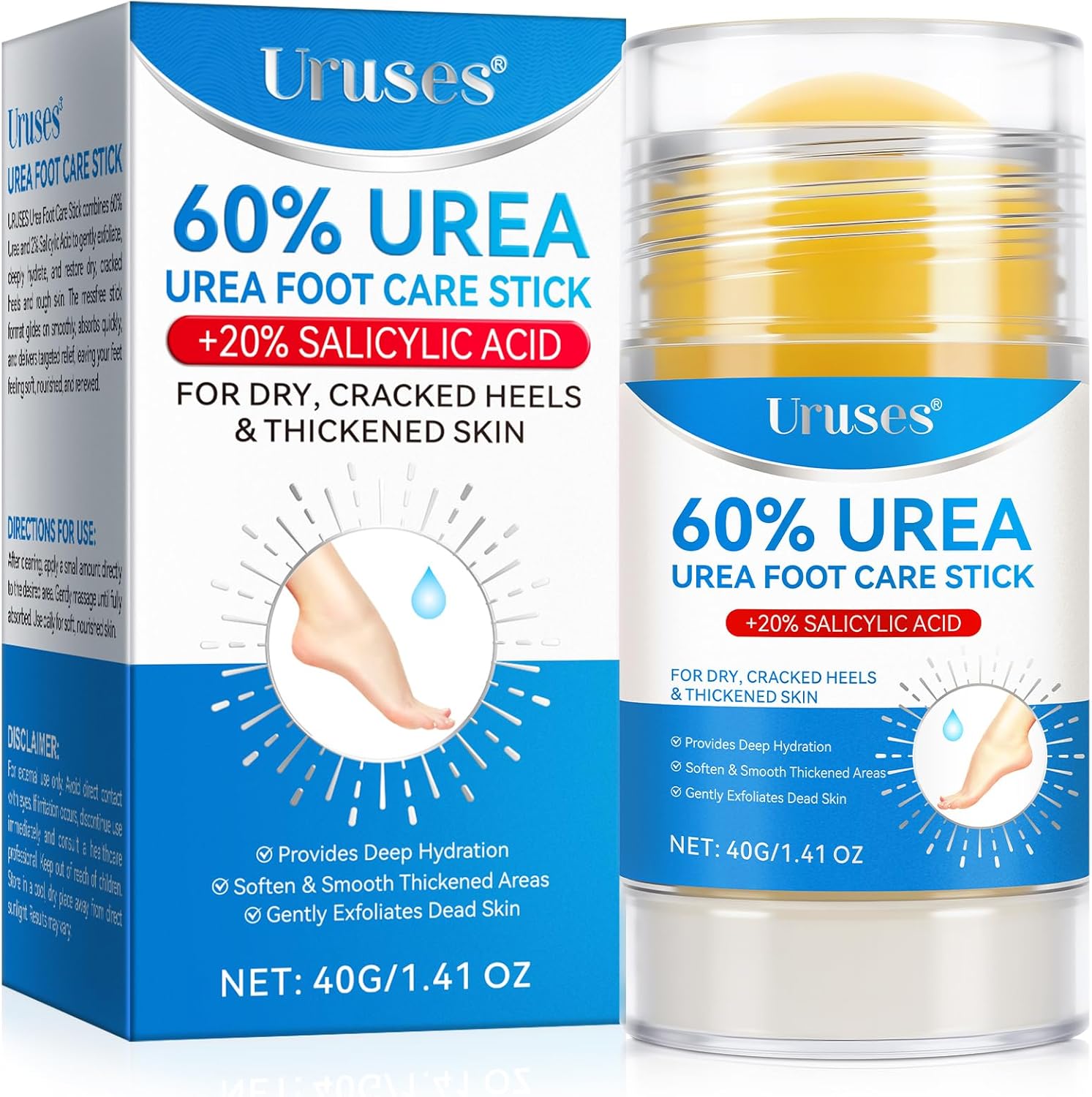 Uruses Urea Foot Care Stick front view showing maximum strength label on packaging