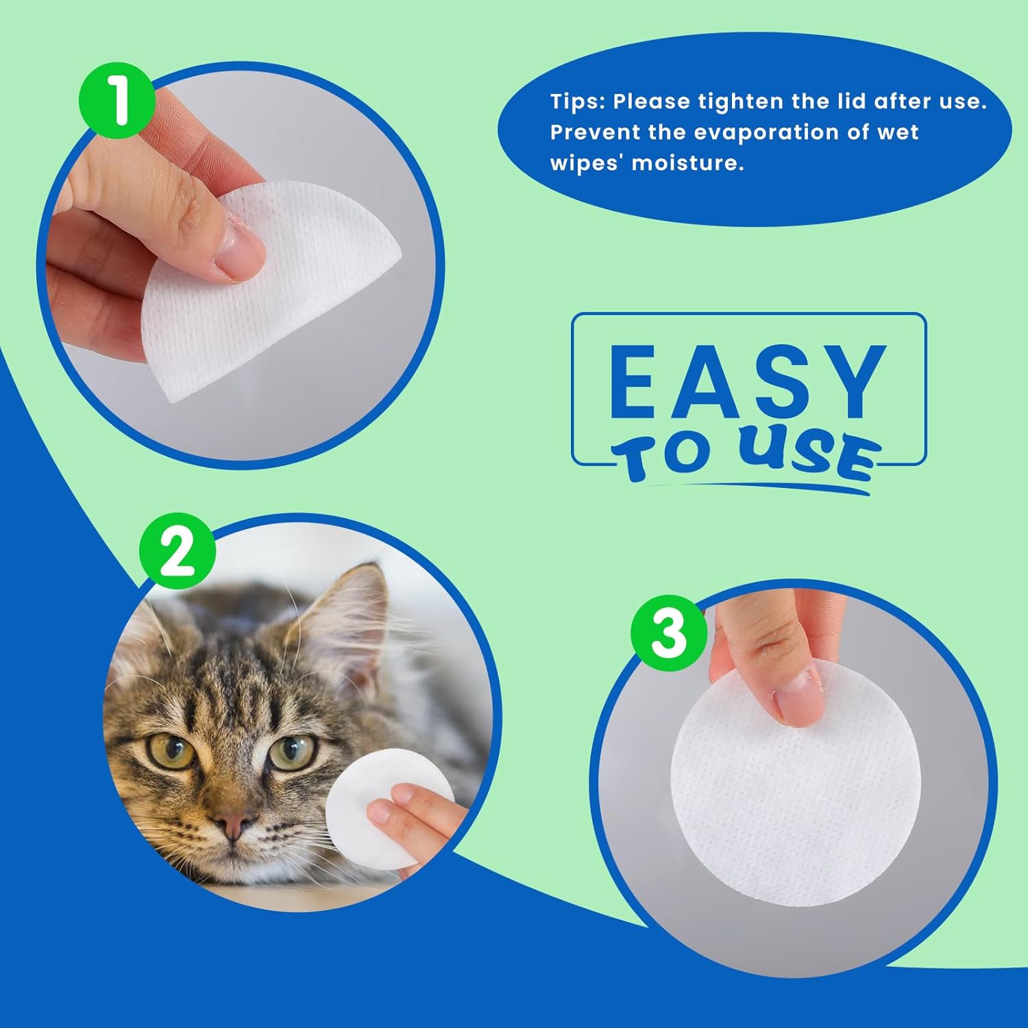 Gentle aloe vera infused cat eye cleaner pads close up texture