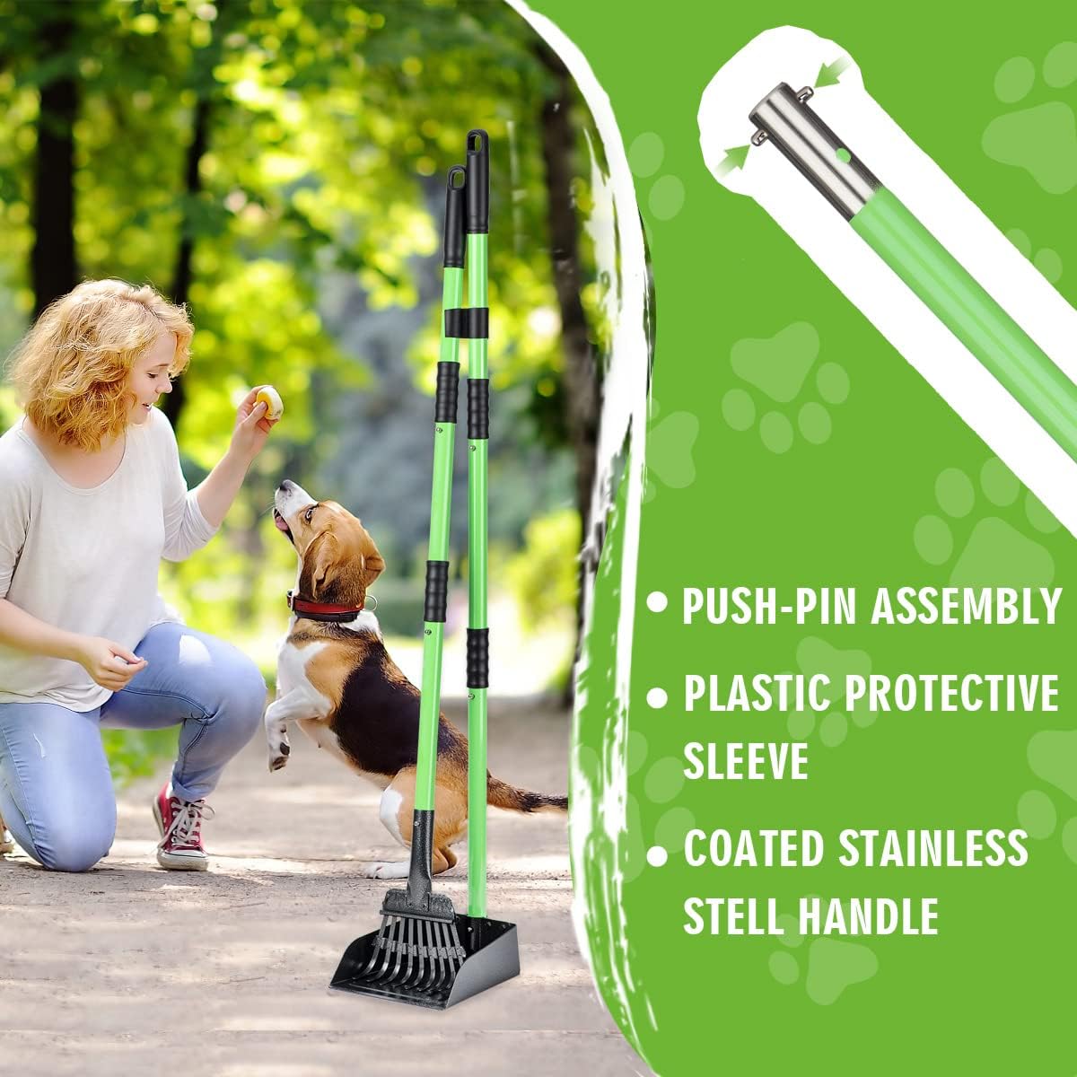 Ergonomic no-bend pet waste scooper set for medium and small dogs