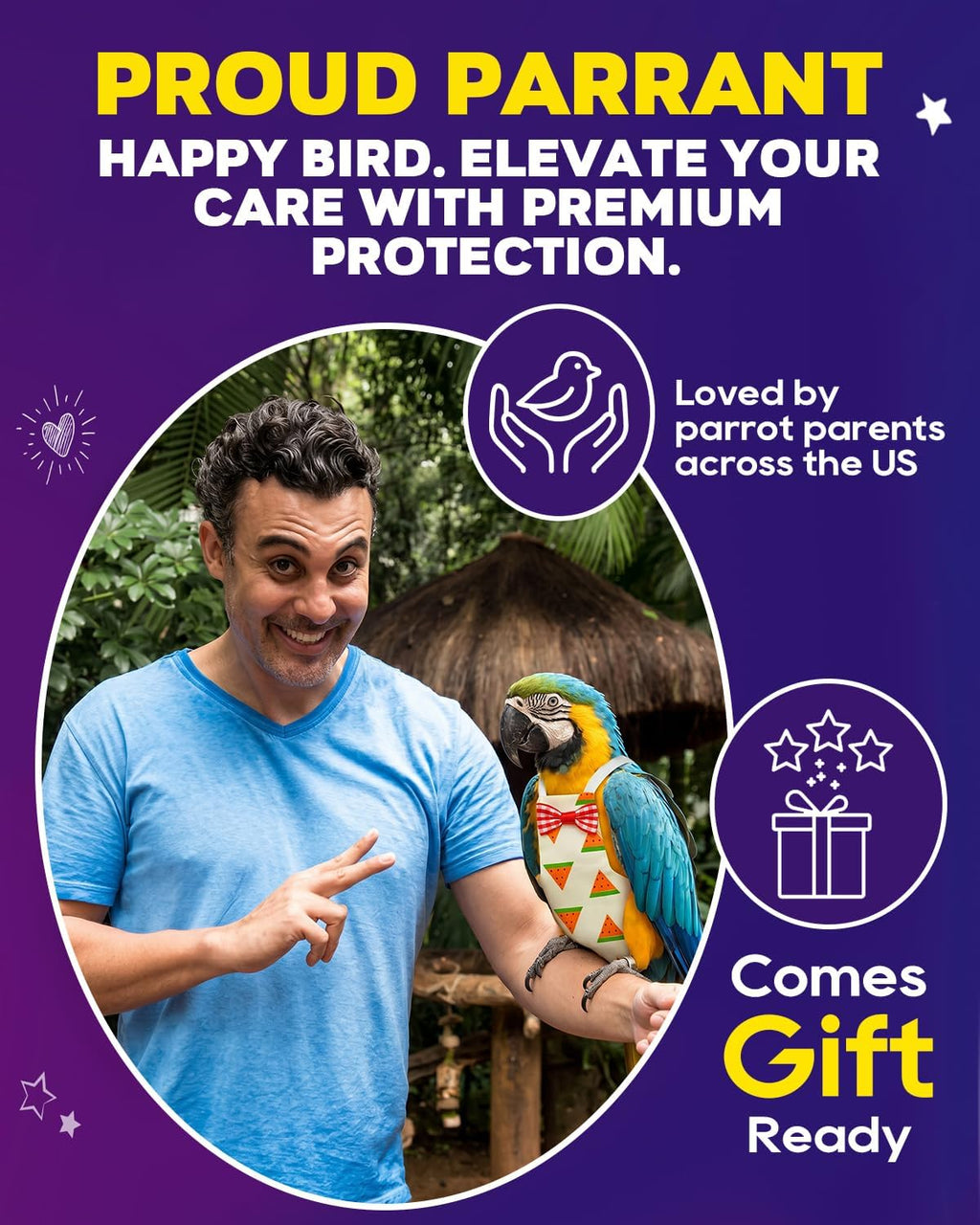 Pet bird wearing the extra large leakproof flight suit