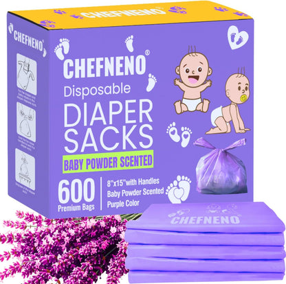 CHEFNENO Baby Disposable Diaper Sacks 600 count box packaging front view