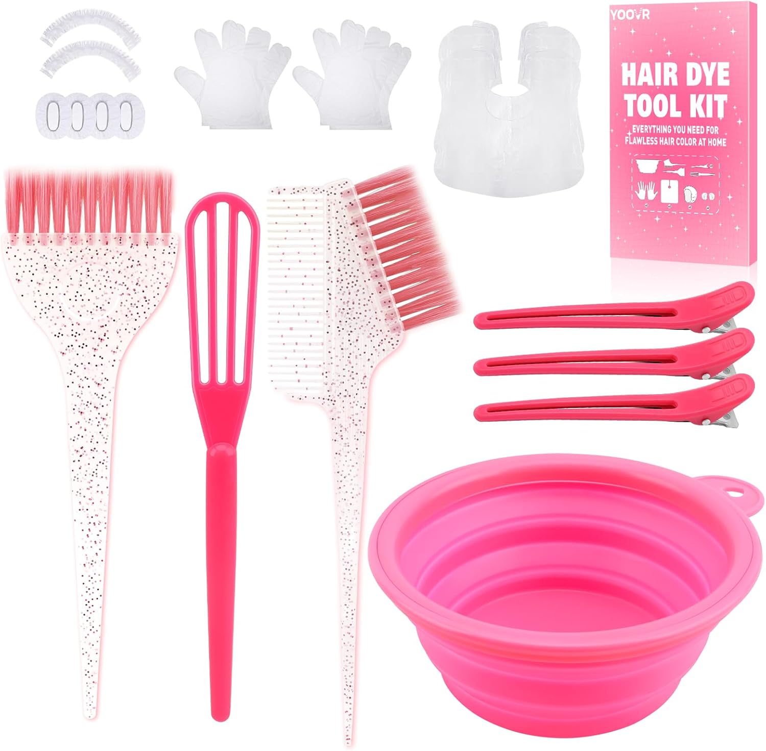 Guardian Gear 19 Piece Hair Bleach Dye Kit front view showing pink collapsible silicone mixing bowl and professional tint brushes.