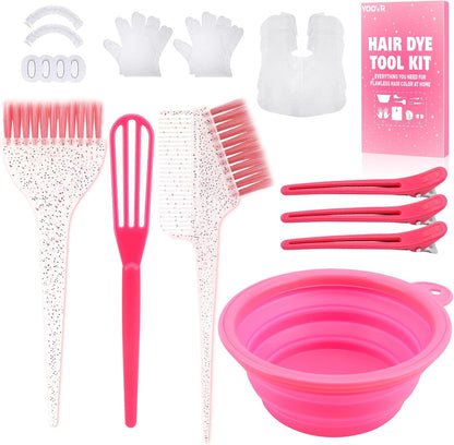 Guardian Gear 19 Piece Hair Bleach Dye Kit front view showing pink collapsible silicone mixing bowl and professional tint brushes.
