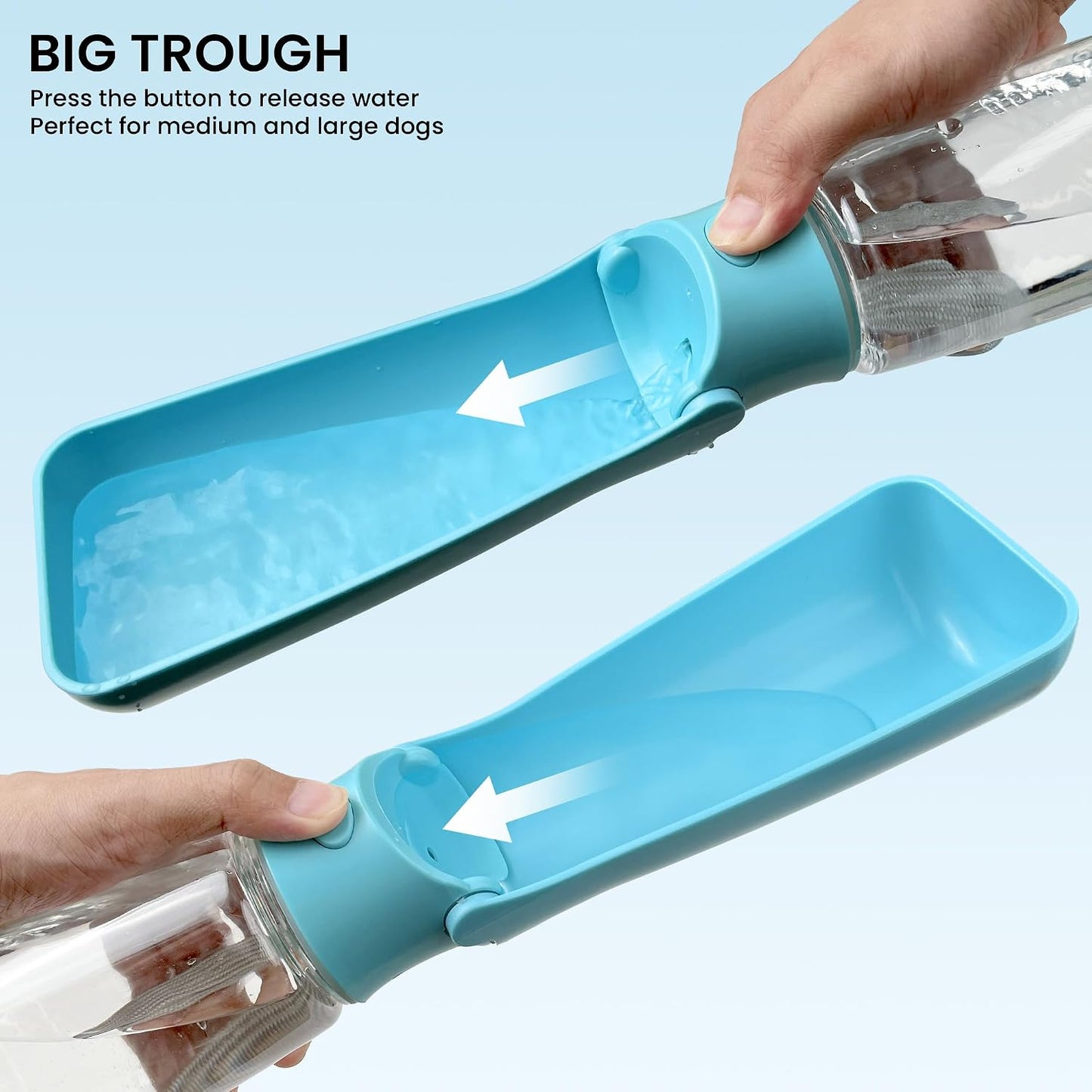 Close up of the wide built in drinking bowl on the FORWH portable pet bottle.