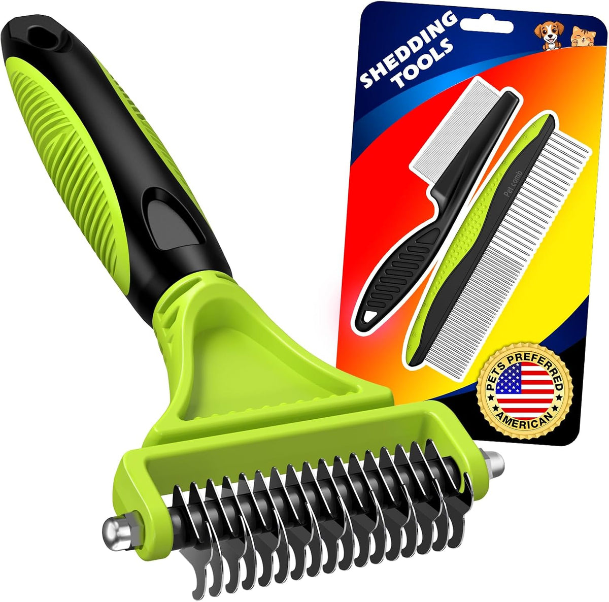 UGNEL pet hair remover set demonstrating safe rounded teeth for comfortable cat and dog grooming