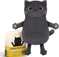 Rienkaco microwave heating pad front view showing grey cat plush design for menstrual cramp relief