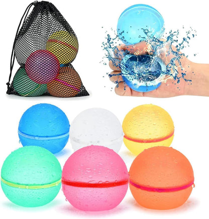 98K reusable water balloons 6 pieces pack front view featuring vibrant multi colored silicone splash balls