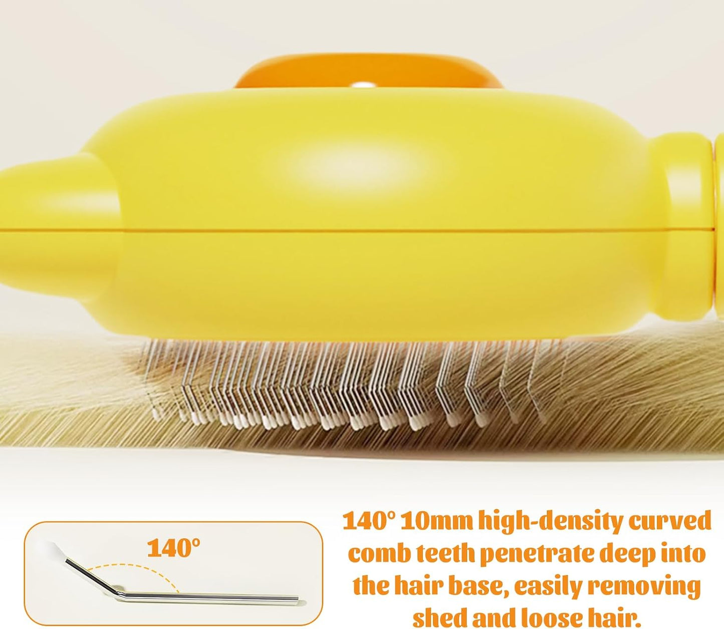 Demonstrating the one-click self-cleaning button on yellow comb